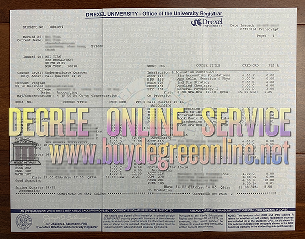 Drexel University transcripts