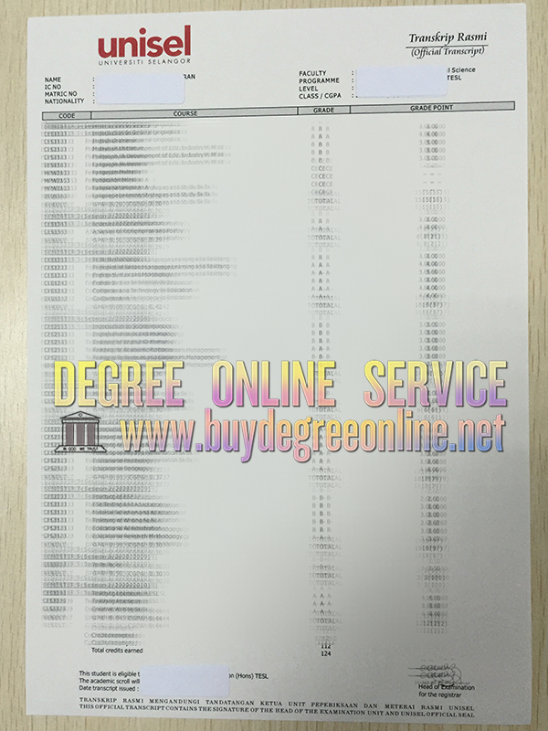 Universiti Selangor transcript