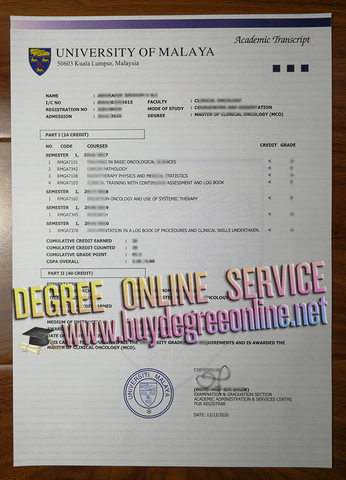  University of Malaya transcript